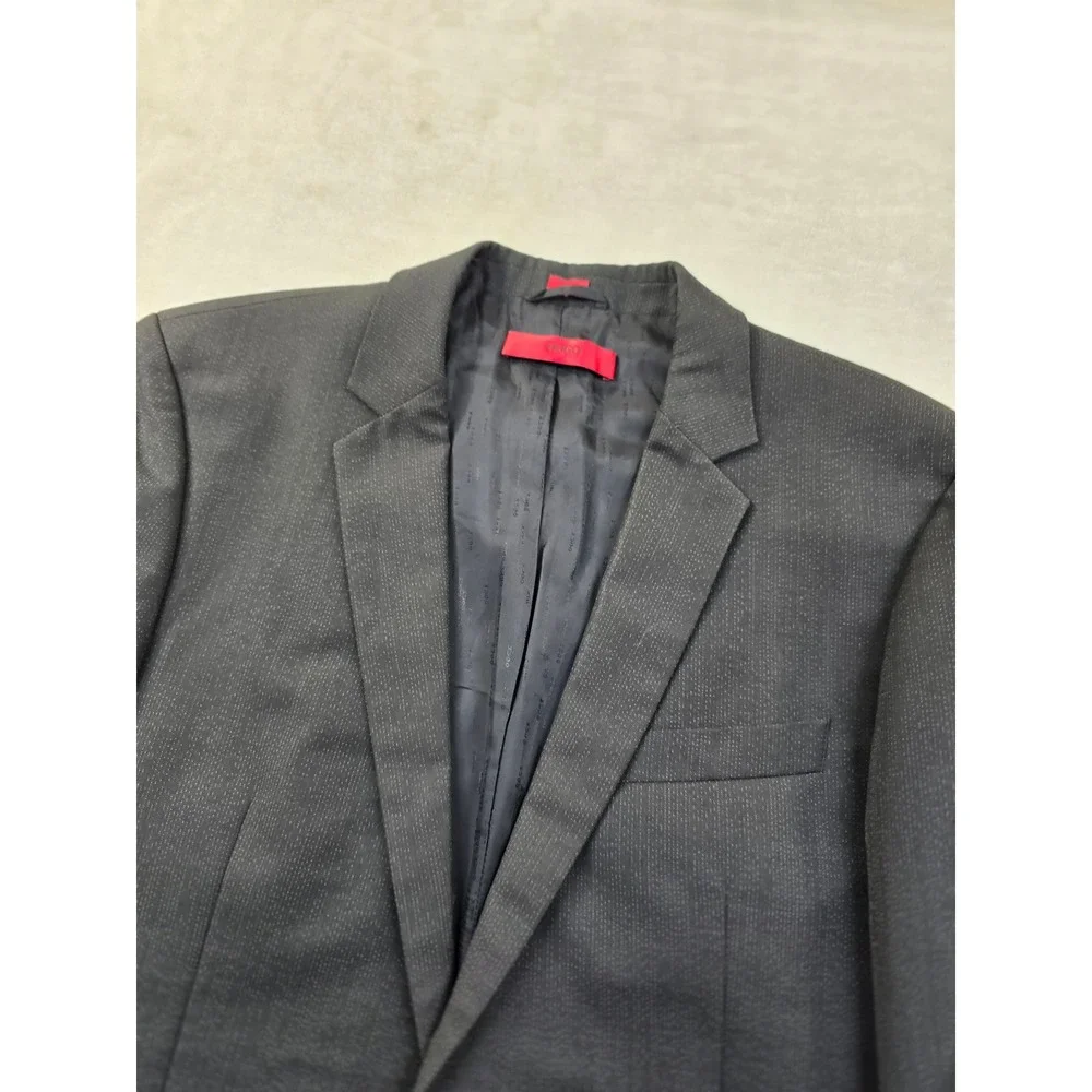 Hugo Boss Blazer Mens 40L 40 Charcoal Gray Textured Stripe Sport Coat‎
